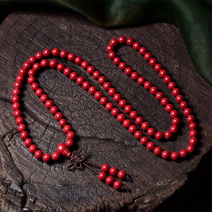 Bracelet de bénédiction gravé avec 108 Buddha Stones de Mala en cinabre et motif Om Mani Padme Hum - Perles rondes de 7 mm x 108 - image 16