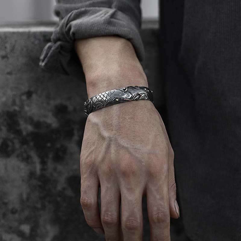 Bracelet en argent sterling 999 et or 990 avec Buddha Stones, poisson koï, porte-bonheur, richesse, succès