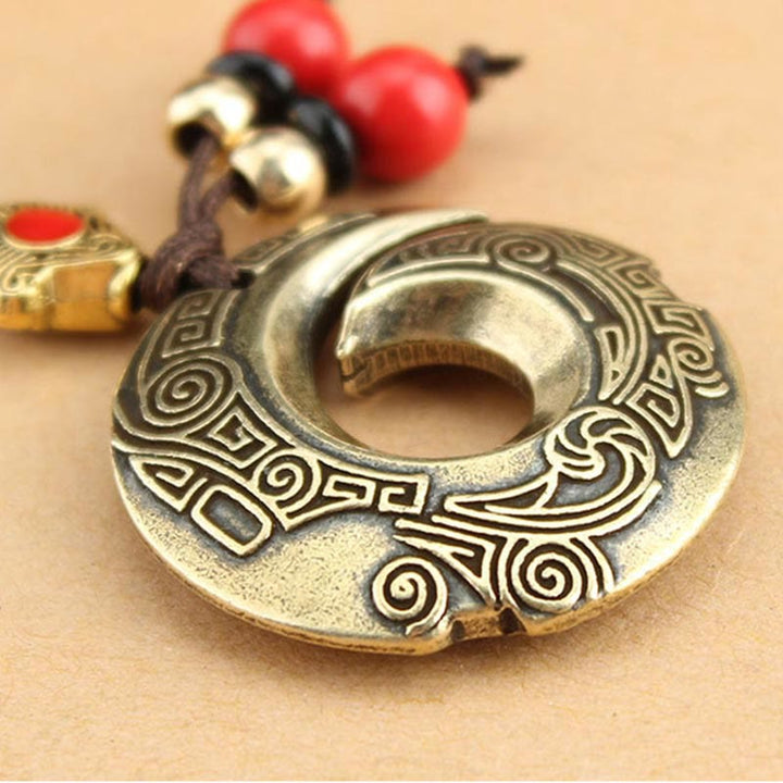Porte-clés porte-bonheur en cuivre avec inscription « Bonne chance »