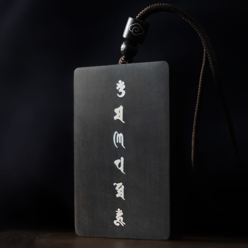 Collier pendentif de protection incrusté de Buddha Stones en argent sterling 999 avec petite feuille de bois de santal rouge et bois d'ébène Om Mani Padme Hum - image 17