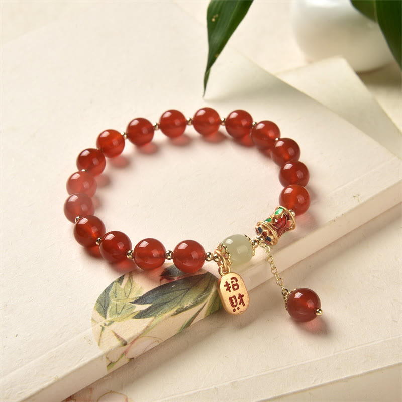Bracelet porte-bonheur en jade et agate rouge naturelle