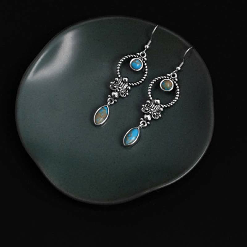 Boucles d'oreilles Buddha Stones en argent sterling 925 avec crochet, plaqué cuivre vintage et turquoise, motif goutte d'eau. - image 6