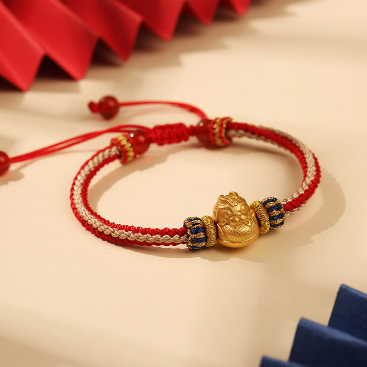 Bracelet tressé fait main en argent sterling 925 avec Buddha Stones et dragon porte-bonheur