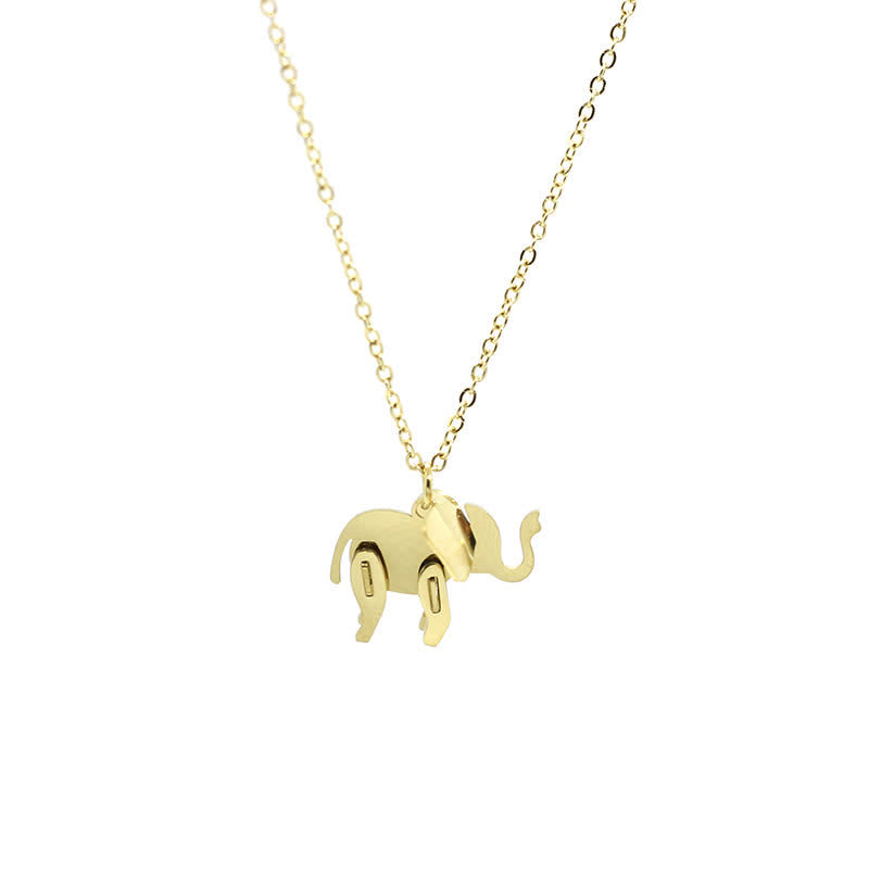 Collier porte-bonheur en acier titane avec pendentif éléphant