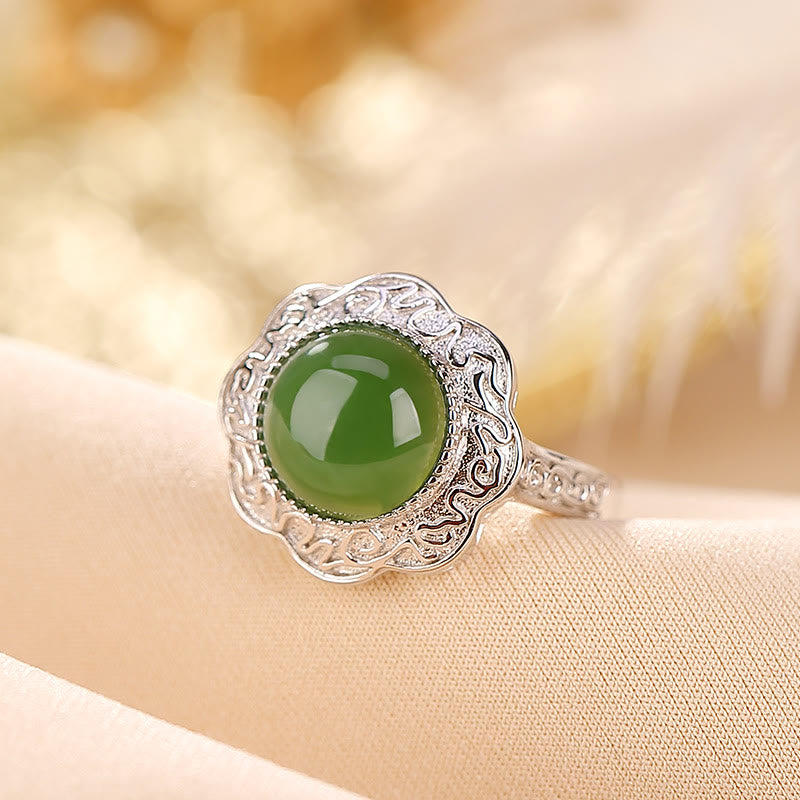 Bague ajustable en argent sterling 925 Buddha Stones et jade cyan Hetian - image 1