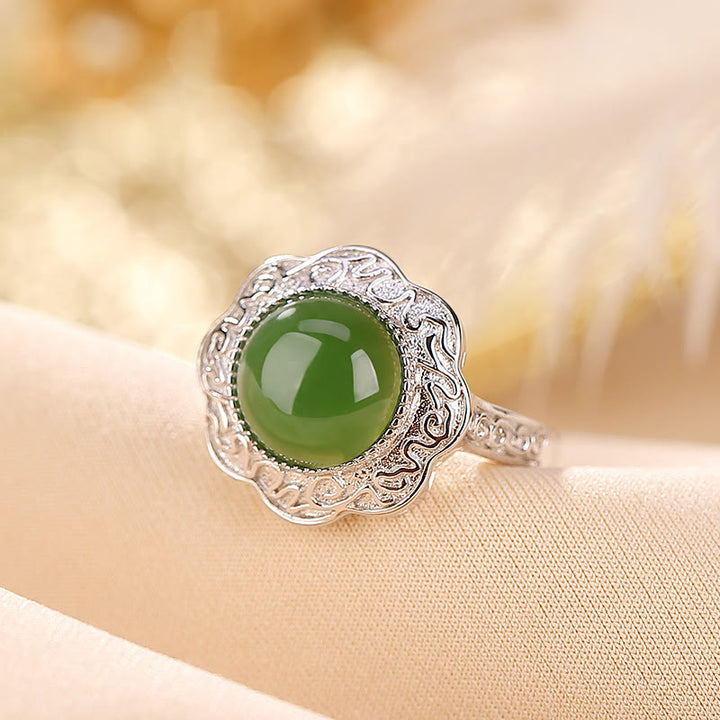 Bague ajustable en argent sterling 925 Buddha Stones et jade cyan Hetian - image 1