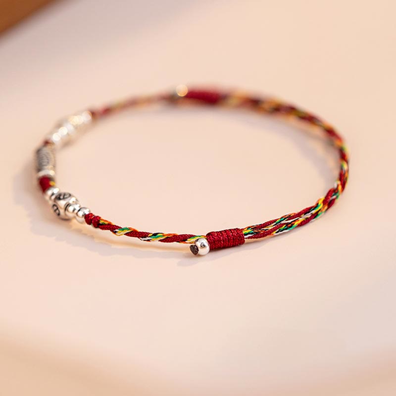 Bracelet de cheville tressé en argent sterling 925 avec poisson Koi et pierres de Buddha Stones