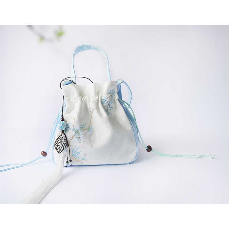 Sac à main en toile brodé à la main avec Buddha Stones et fleurs