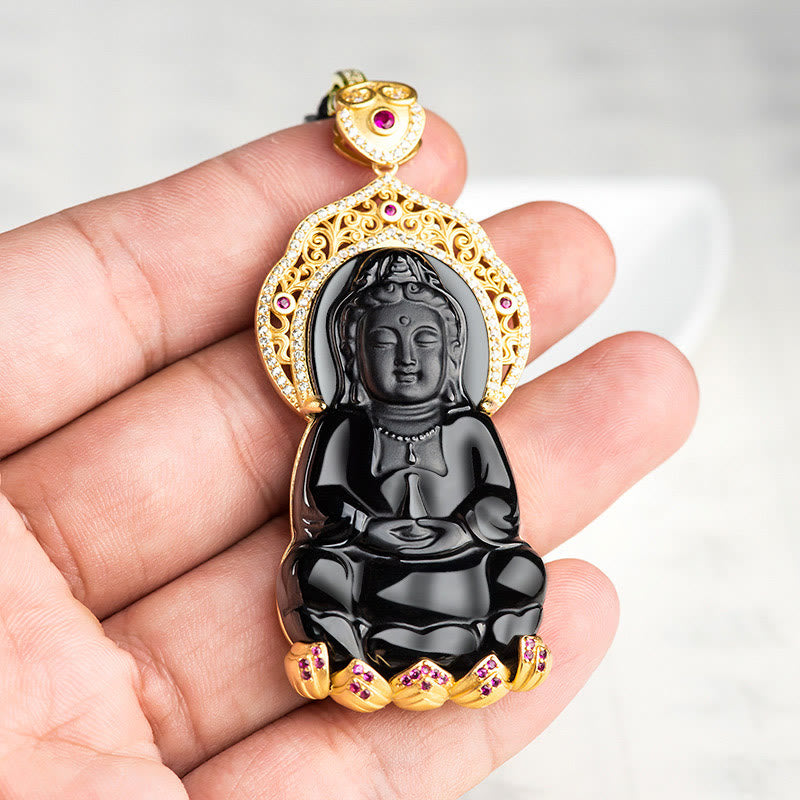Collier pendentif en argent sterling 925 Buddha Stones en jade noir naturel Kwan Yin Avalokitesvara - image 3