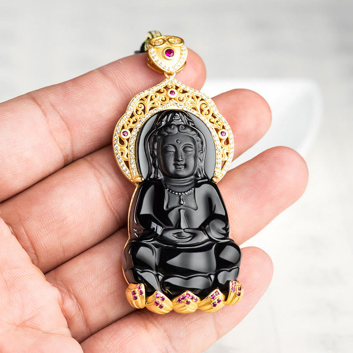 Collier pendentif en argent sterling 925 Buddha Stones en jade noir naturel Kwan Yin Avalokitesvara - image 3