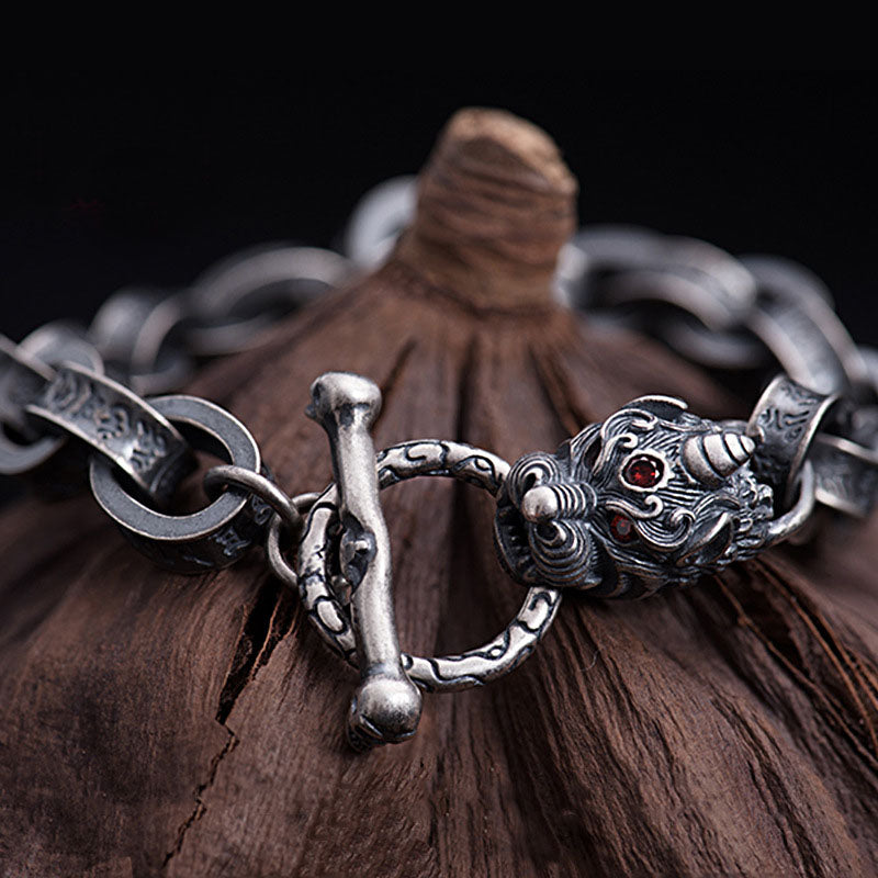 Bracelet en argent sterling 925 Buddha Stones et dragon Kirin Om Mani Padme Hum