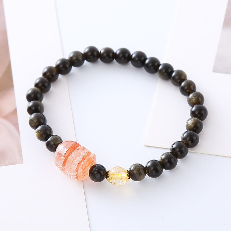 Bracelet de protection de richesse PiXiu en obsidienne naturelle dorée et brillante de Buddha Stones