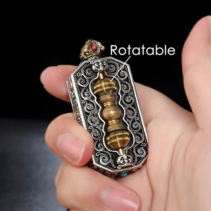 Collier pendentif en corde de pureté Buddha Stones tibétaines Om Mani Padme Hum sculptées Dorje Vajra motif lotus rotatif