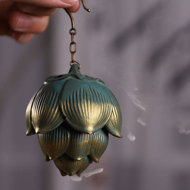 Brûleur d'encens suspendu en Buddha Stones et lotus pour méditation - image 1