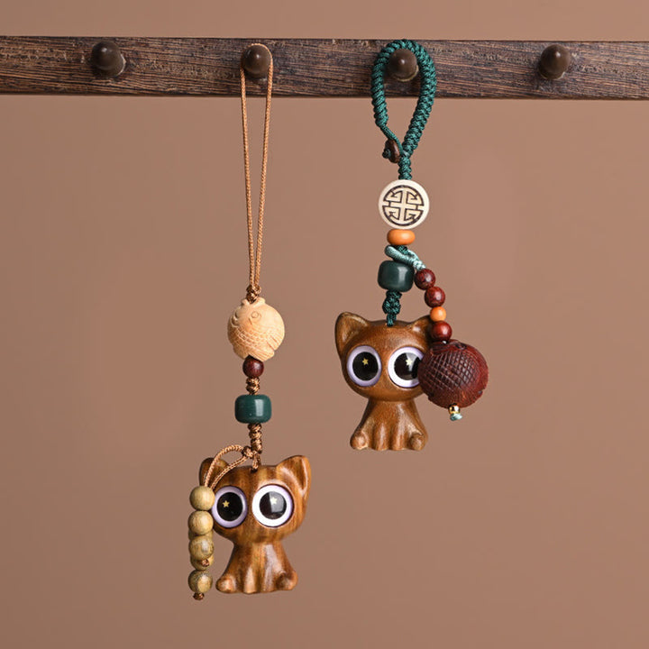 Buddha Stones en bois de santal vert, chat porte-bonheur, poisson koï, décoration à suspendre pour téléphone