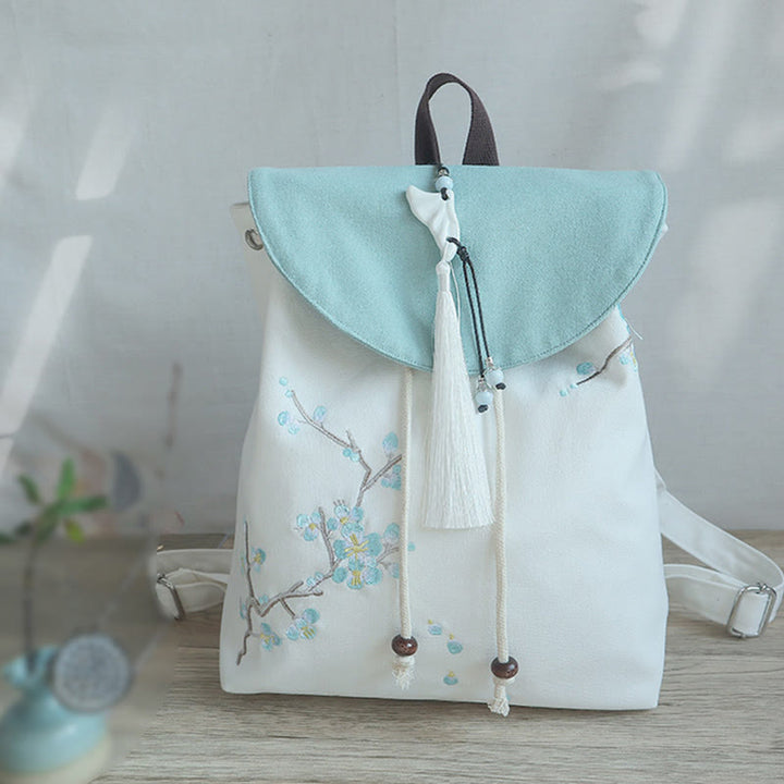 Sac à dos en toile de grande capacité brodé à la main avec Buddha Stones