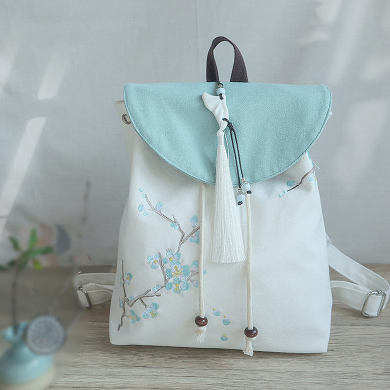 Sac à dos en toile de grande capacité brodé à la main avec Buddha Stones
