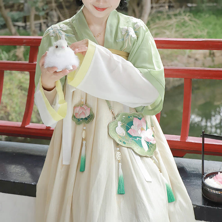 Sac à bandoulière avec broderie de Buddha Stones et de Lotus, poisson Koi, lapin, fleur, Hanfu - image 13