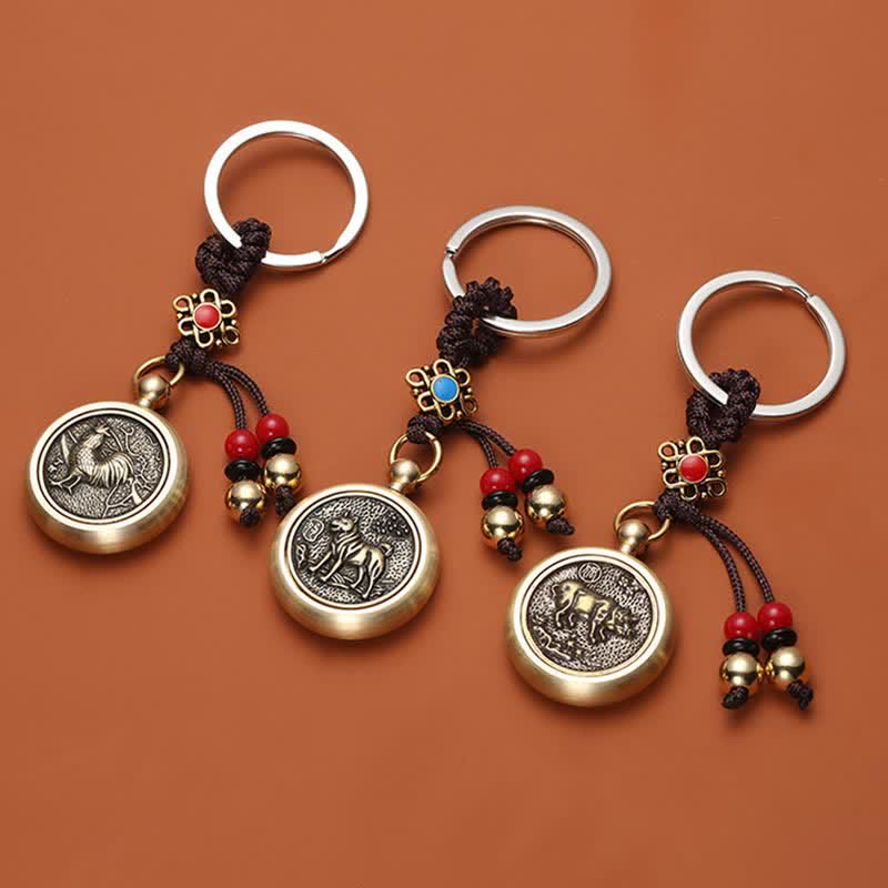 Porte-clés avec 12 bénédictions du zodiaque chinois pour la richesse et la fortune