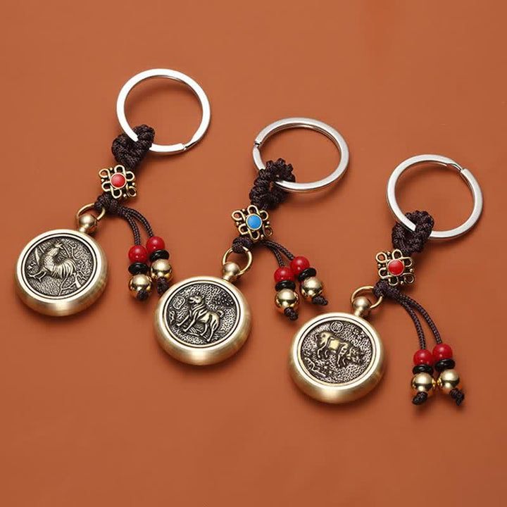 Porte-clés avec 12 bénédictions du zodiaque chinois pour la richesse et la fortune