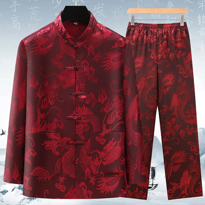 Costume Tang en Buddha Stones pour hommes, vêtements traditionnels chinois Hanfu, chemise de Kung Fu, uniforme, manteau à manches longues, hauts et pantalons, vêtements pour hommes - Vin rouge - US/UK/AU42，EU52 (3XL) - image 14