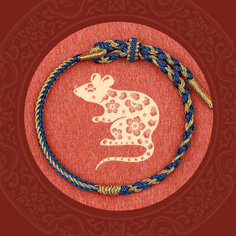 Bracelet tressé en Buddha Stones fait à la main avec symbole du zodiaque chinois, lapin, coq, rat, cheval, dragon