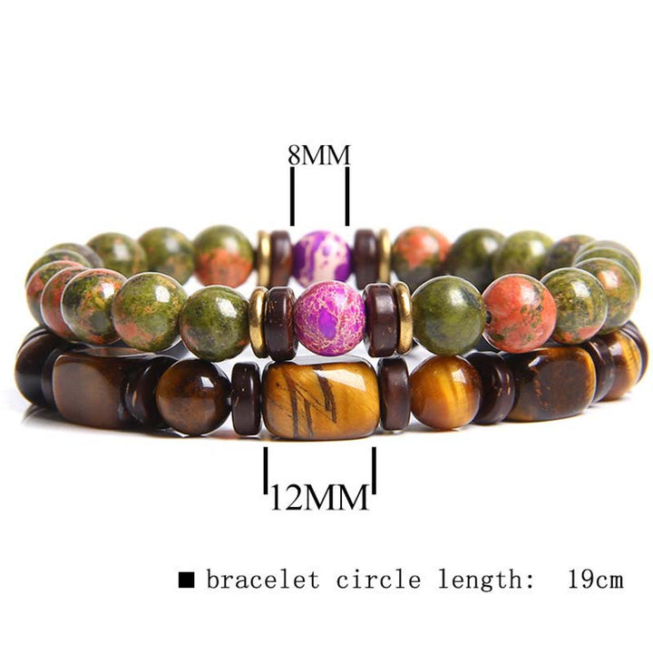 Bracelet de perles œil de tigre en cristal de guérison en Buddha Stones 2 pièces