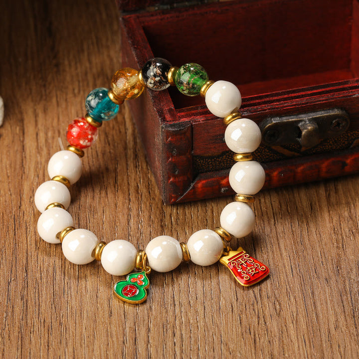 Buddha Stones Encens tibétain Cendres Porcelaine Lumineuse Fluorescente Perle de Verre Liuli Gourde Pièce de Cuivre Charm Bracelet de Paix