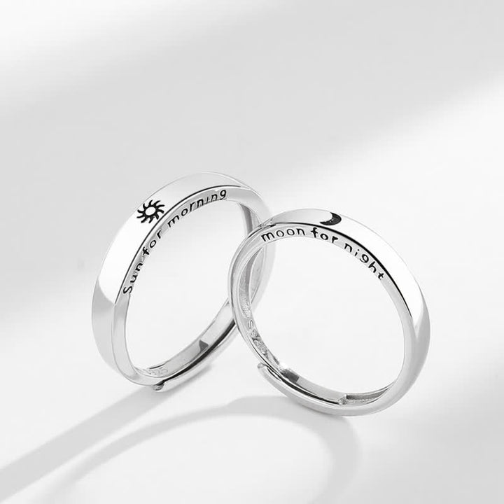 Bague de couple réglable en argent sterling 925 Buddha Stones et protection du soleil et de la lune