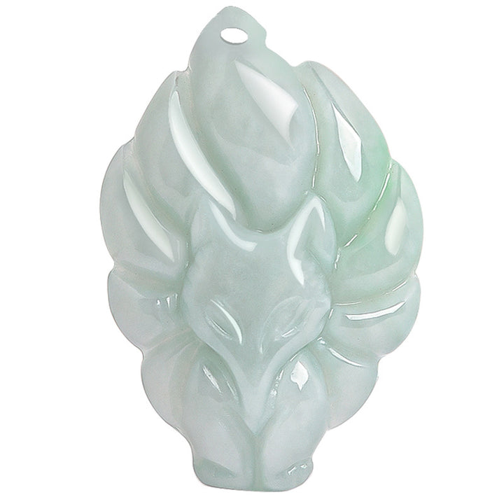 Collier pendentif en jade naturel à neuf queues de Buddha Stones avec pierre porte-bonheur et prospérité
