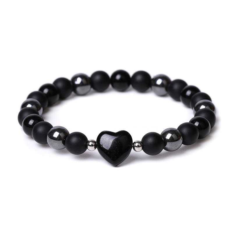 Bracelet de protection en forme de cœur Buddha Stones pierre d'onyx noir et œil de tigre en cristal