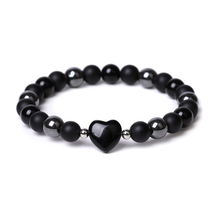 Bracelet de protection en forme de cœur Buddha Stones pierre d'onyx noir et œil de tigre en cristal
