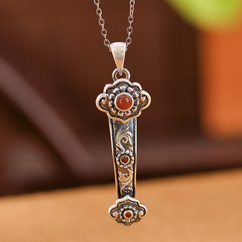 Collier pendentif en argent sterling 925 Buddha Stones, agate rouge, jade cyan, nuages de bon augure, poignée Ruyi, bénédiction