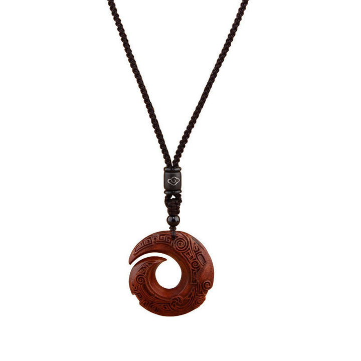 Buddha Stones Petite Feuille Bois de Santal Rouge Bois d'Ébène La Chance Améliore Le Motif de Conception Collier Pendentif de Protection