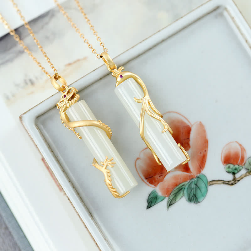 Collier pendentif protection cuivre dragon phénix jade Buddha Stones - image 2