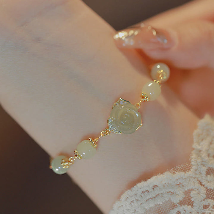 Bracelet porte-bonheur en jade Hetian plaqué or 14 carats de Buddha Stones
