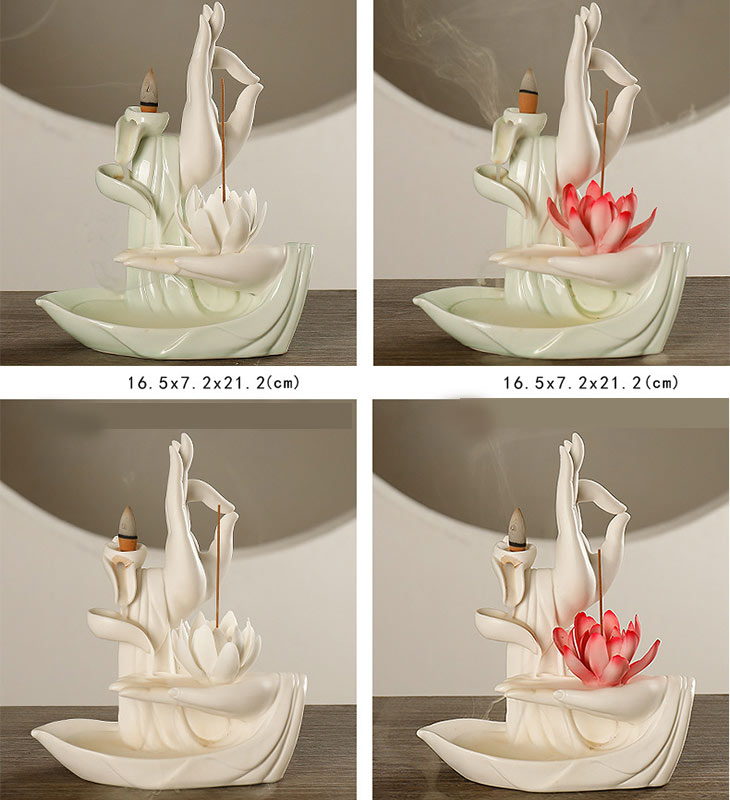 Pierres de Bouddha Brûleur d'encens tibétain avec bénédiction du lotus