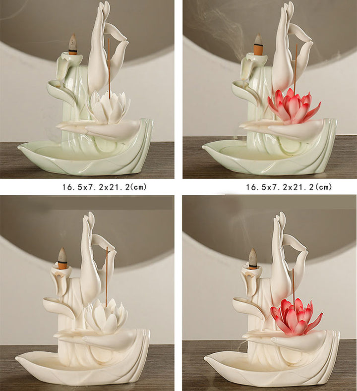 Pierres de Bouddha Brûleur d'encens tibétain avec bénédiction du lotus