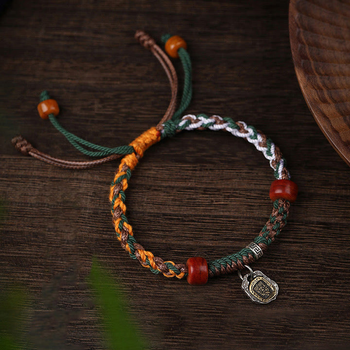 Bracelet tressé en os de chameau fait main en argent tibétain 925 avec pierres de Buddha Stones , déesse de la richesse, Zakiram