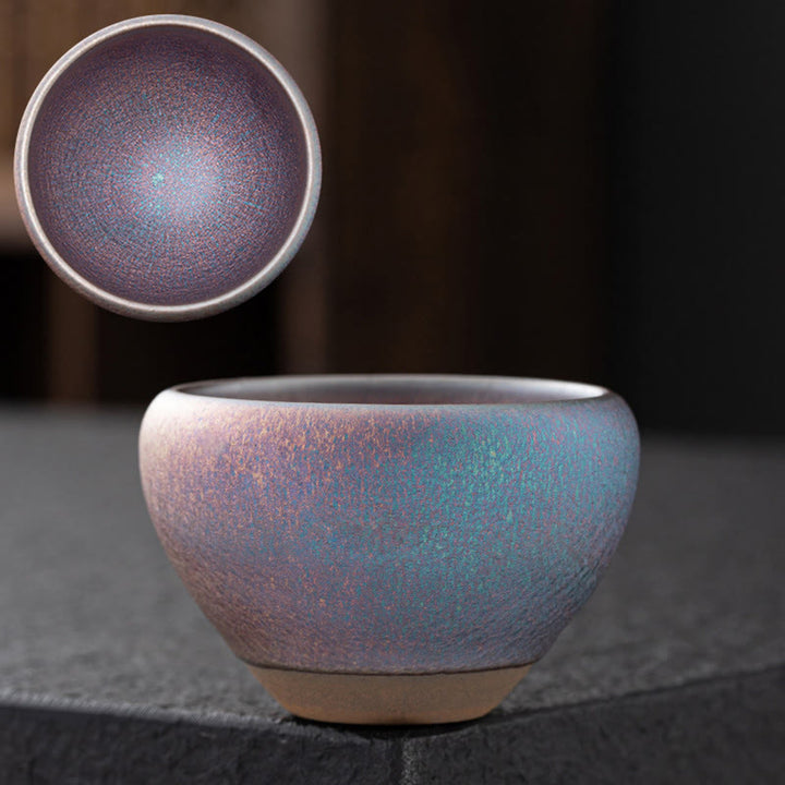 Tasse à thé en porcelaine avec Buddha Stones vintage violet arc-en-ciel chinois Jianzhan