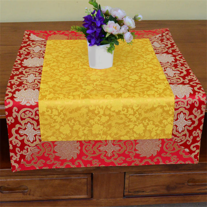 Chemin de table en brocart avec motif de fleur de dragon Vajra et symboles de bon augure