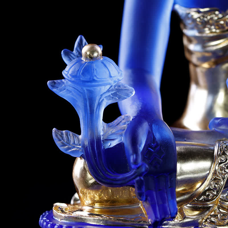 Buddha Stones Bouddha de médecine Pièce d'art en cristal Liuli faite à la main Statue de compassion Décoration d'offrande de bureau à domicile - image 17