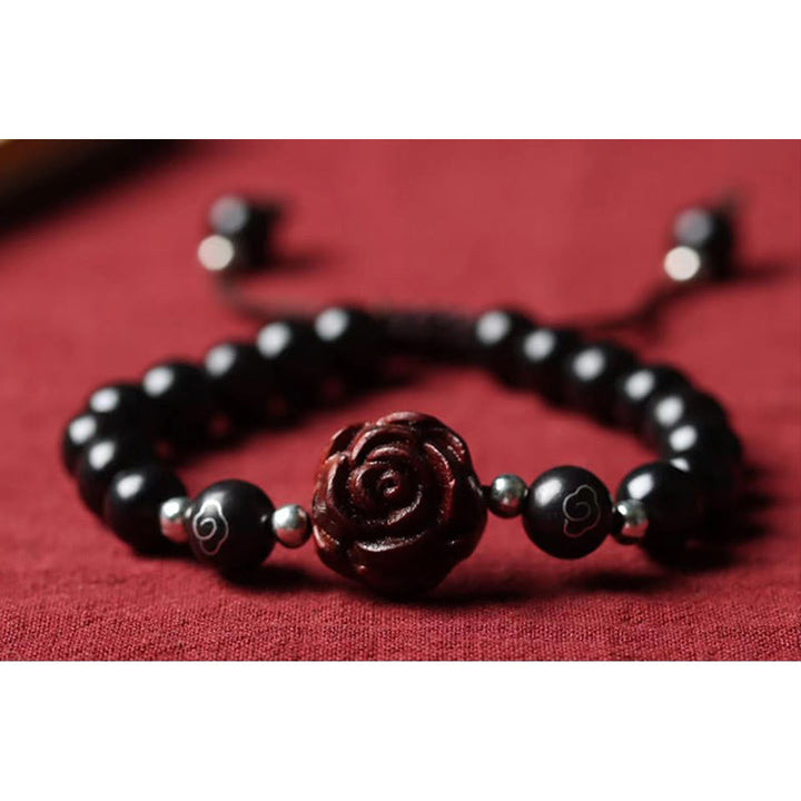 Bracelet apaisant Buddha Stones à petites feuilles en bois de santal rouge - image 6