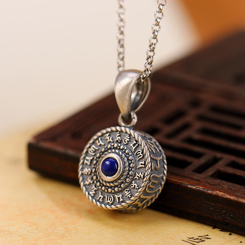 Collier pendentif en argent sterling 925 Buddha Stones , motif Om Mani Padme Hum, lazurite et lapis-lazuli, symbole d'amour et de paix. - image 2