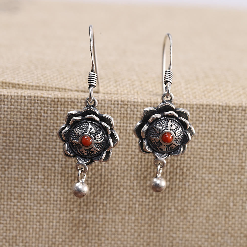Collier pendentif et boucles d'oreilles en argent sterling 925 avec Buddha Stones Om Mani Padme Hum Lotus Peace - Boucles d'oreilles - image 4