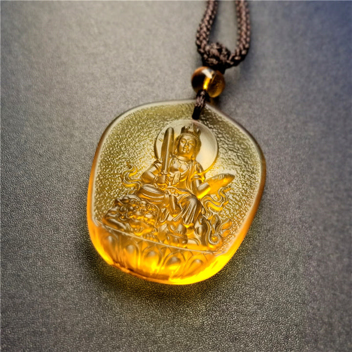 Collier pendentif en cristal de compassion Liuli Buddha Stones et bénédiction du zodiaque chinois - Bodhisattva Lapin-Manjushri - image 5