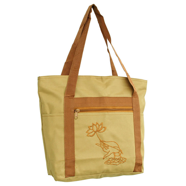 Sac fourre-tout en toile avec motif de broderie Lotus et pratique spirituelle