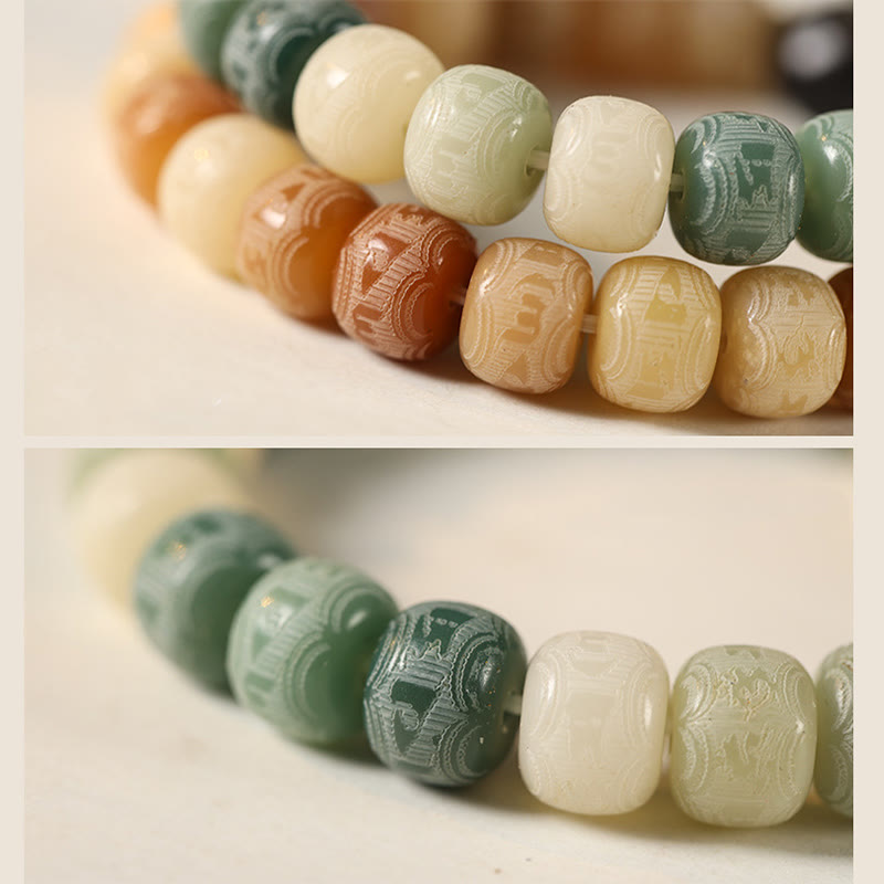Bracelet d'harmonie gravé en obsidienne argentée Buddha Stones de Bodhi et pierres de Bouddha Tête de chat Om Mani Padme Hum - image 15