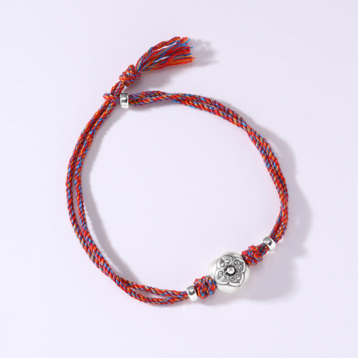 Bracelet tressé multicolore en argent sterling 999 avec pierre porte-bonheur Kaki de Buddha Stones