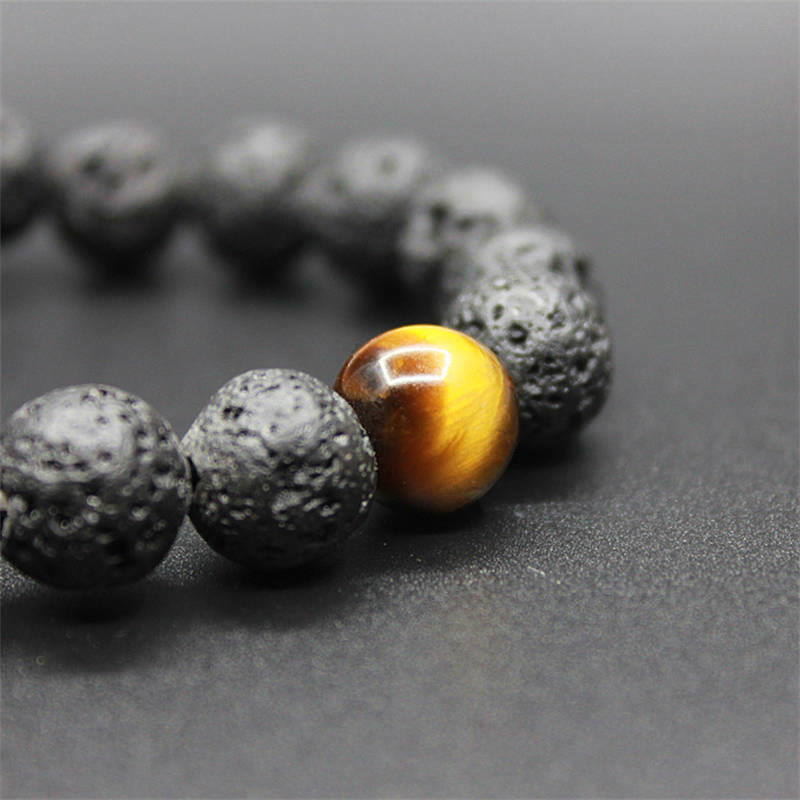 Bracelet de guérison de la paix en pierre de lave et œil de tigre en Buddha Stones
